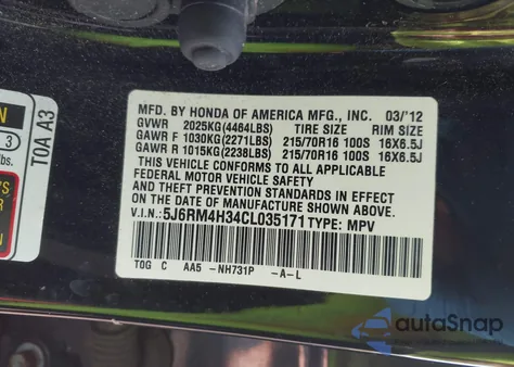 2012 Honda Cr-V Lx from USA, damaged, VIN 5J6RM4H34CL035171